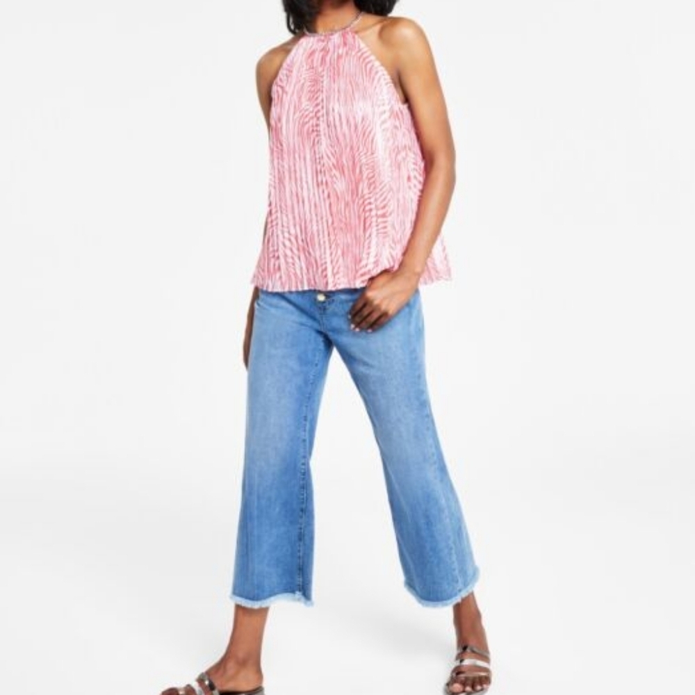 Michael Michael Kors Women's Sleeveless Red Zebra-Print Pleated Chain Top Size1X